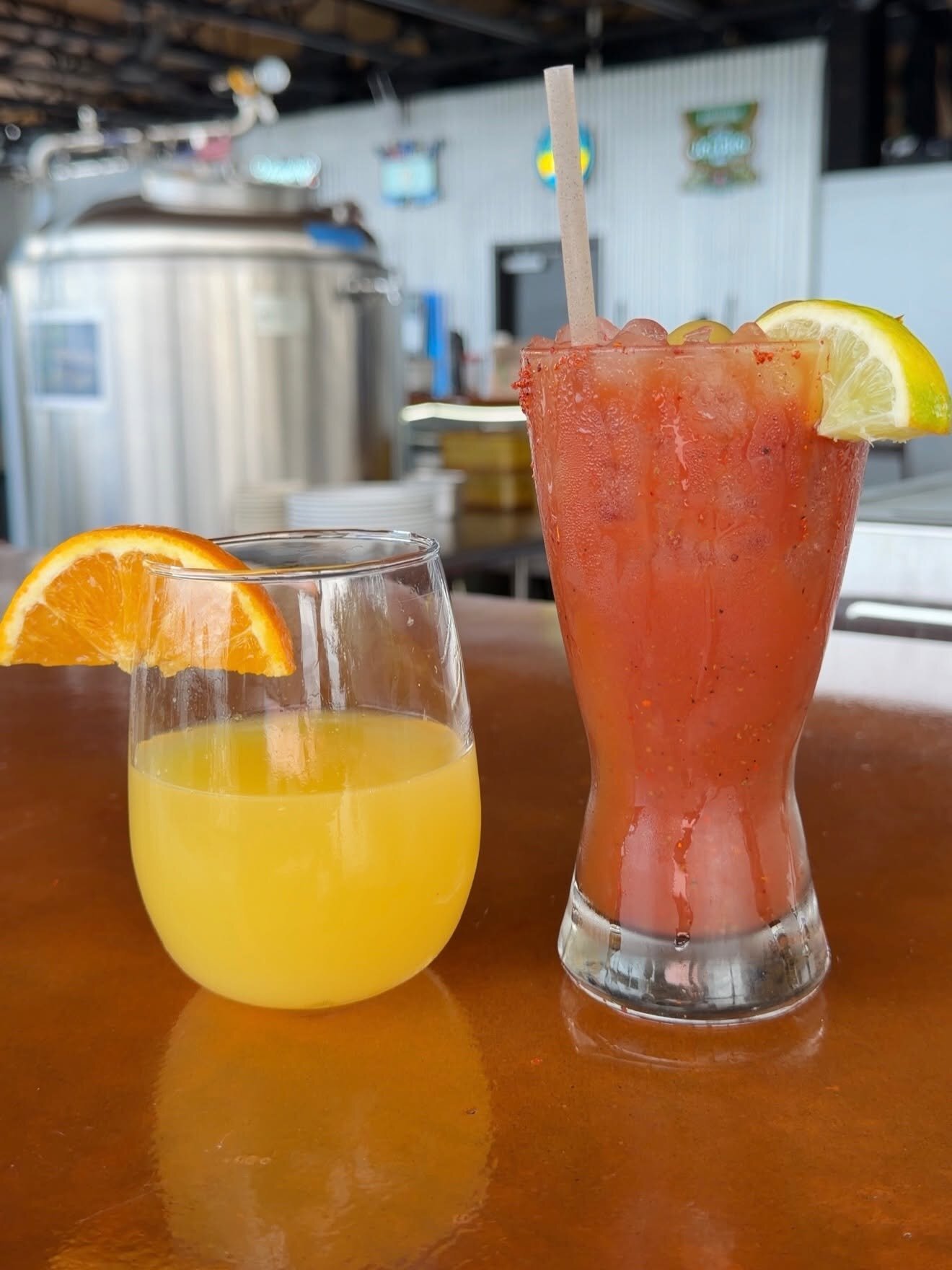 An orange juice and a bloody mary