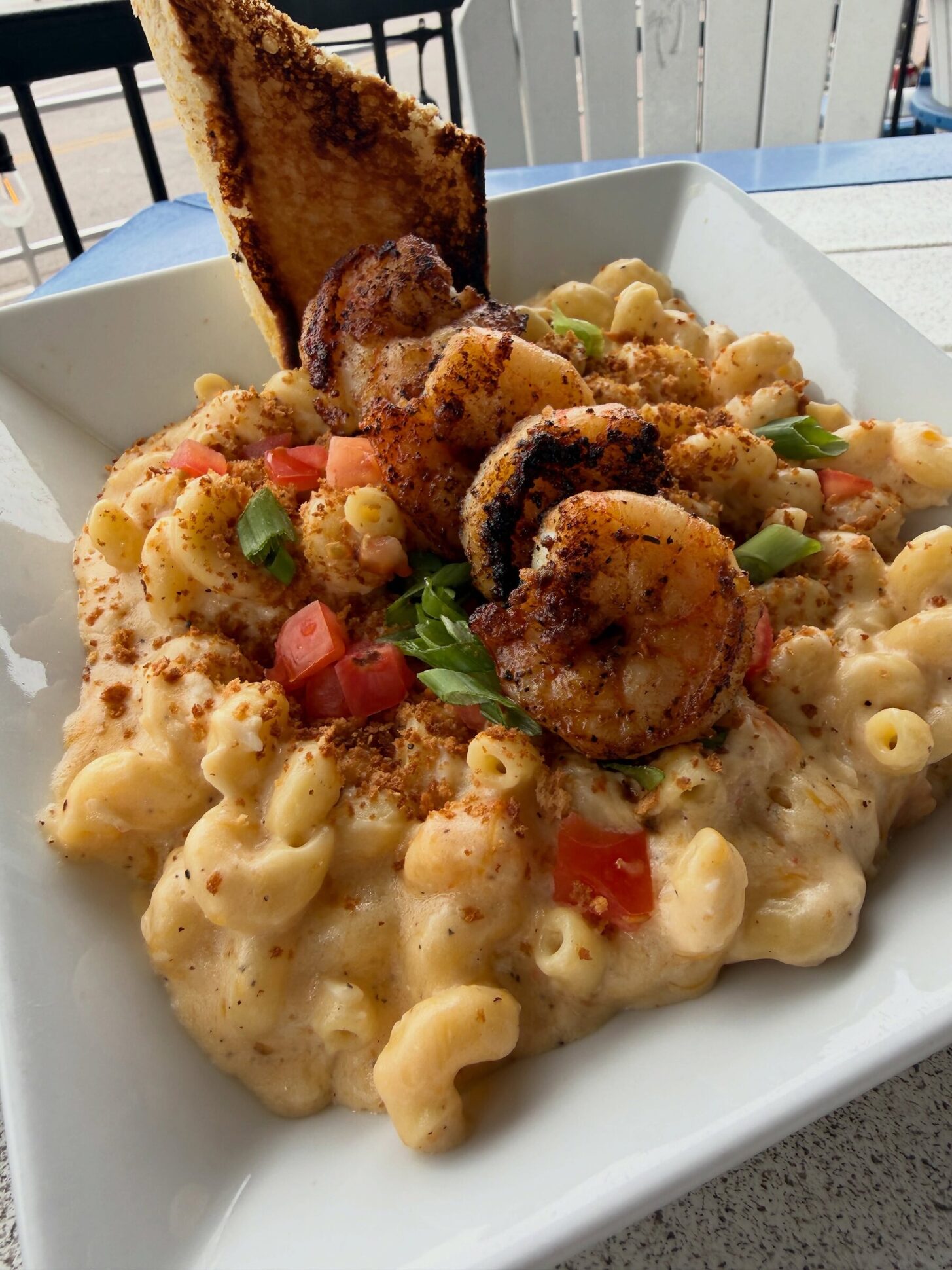 Shrimp mac and cheese, a recent Chef Ronnie's feature, on the O'Maddy's rail